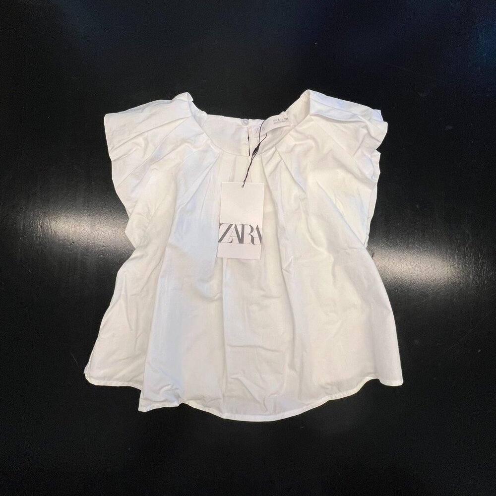 Girl's Zara Pleated White Cotton Blouse - NWT Size 9